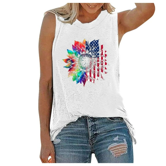 DQRPSEETB Cami Tanks for Women Women's Tank Tops O-Neck Sunflower Printing Sleeveless Casual Loose Vest Tops Summer Outfits for Women