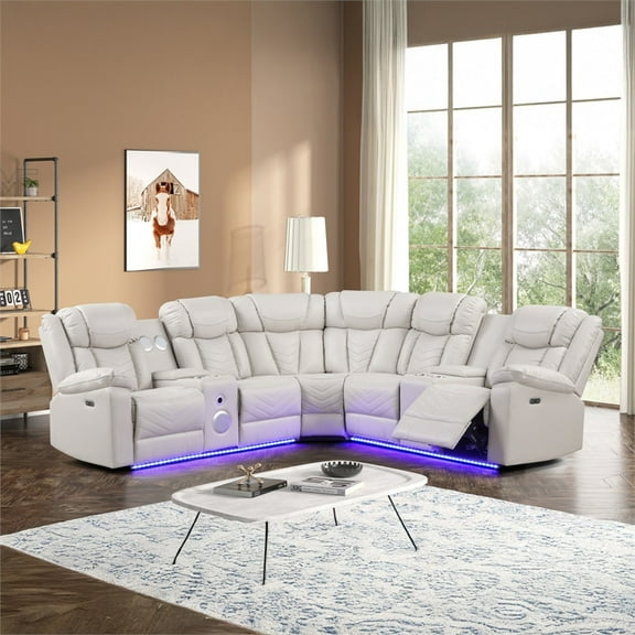 Challenger Modern Style Recliner Sectional Sofa made with Wood in Ice