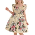 thumbnail image 2 of NAISIBABY Girls Floral Dresses, Square Neck Party Birthday Ruffled Sleeve Kids Summer Smock Sundress Beige Size 10-12, 2 of 7