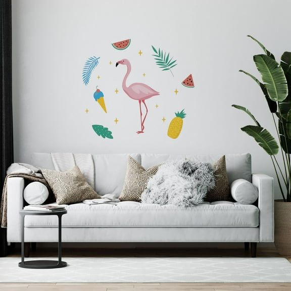 Adhesive Vinyl Art 20" x 23" Flamingo Bird Home Living Room Wall Decoration Pink Themed Image Art Design Easy To Apply Kids Bedroom Removable Wall Decal Sticker