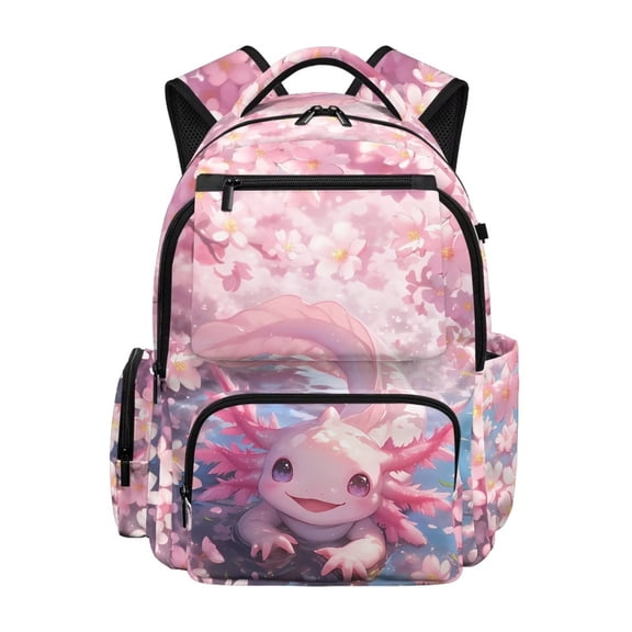 Garronmavis Axolotl Cherry Kids Backpack Adjustable Shoulder Straps School Bag Multi-Pocket Book Bag 17 inch for 8-12 Elementary School Students Back to School Gift
