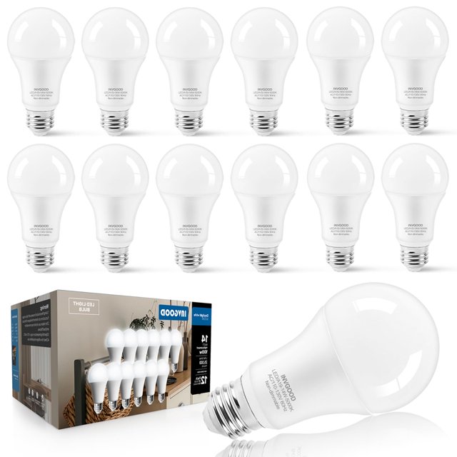 Bombillas LED IINVGOOD, 14 W, A19, 100 a 125 W, equivalente a 5000 K, paquete de 12