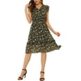 thumbnail image 1 of INSPIRE CHIC Women's Dress Floral Flutter Sleeves V Neck Smocked Ruffle Casual Dresses Black Pink L, 1 of 6