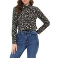 thumbnail image 1 of INSPIRE CHIC Chemise Boutonnée pour Femme à Petites Fleurs à Manches Longues Col en Pointe Haut de Bureau TP Noir Rouge, 1 of 7