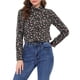 thumbnail image 1 of Camisa de mujer Inspire Chic con botones, estampado floral, de manga larga, cuello de punta, top de oficina, talla XL, negro y rojo, 1 of 7
