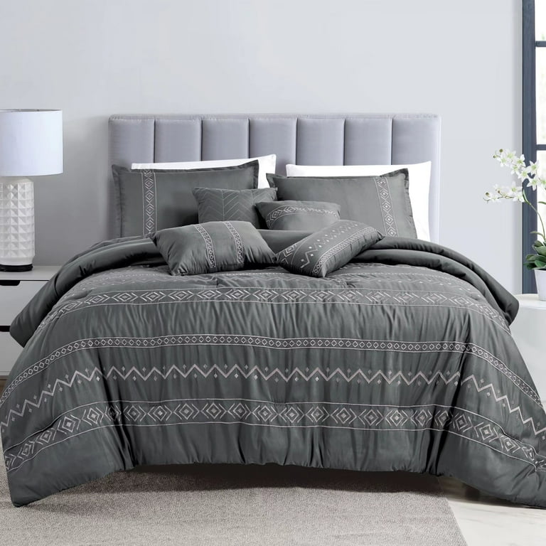 7 Piece Gray Luxury Bedding Sets - Oversized Bedroom Comforters , King