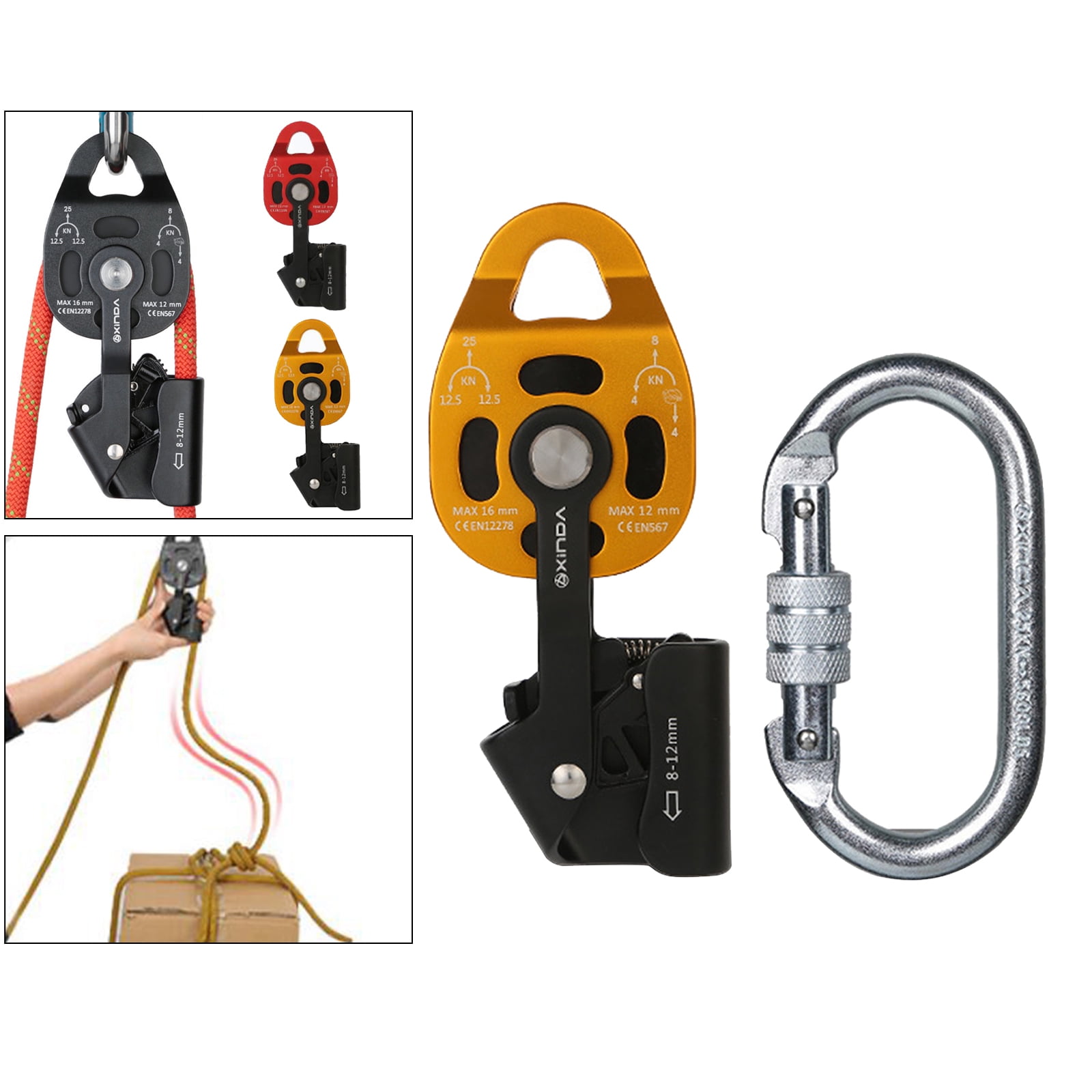Tree Rock Climbing Heavy Lift Pulling Prusik Rope Pulley Rescue Device Equipment 