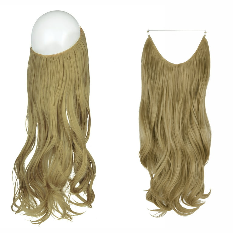 SHCKE Secret Hair Extensions 20 Inch Invisible Ash Blonde Hair Extension  Hidden Curly Hair Extensions with Transparent Wire Removable Secure Clips