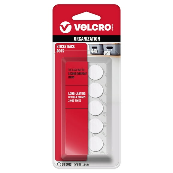 VELCRO Brand Sticky Back Coins | Classroom and Office Organization | White 5/8" | 20 Count Circles