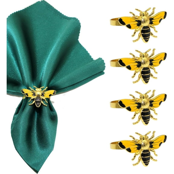Napkin Rings Set of 6, Bee Metal Napkin Holders, Bulk Bumblebee Dinner Table Napkin Rings for Summer Party Family Gathering Wedding Birthday Table Decoration Supplies