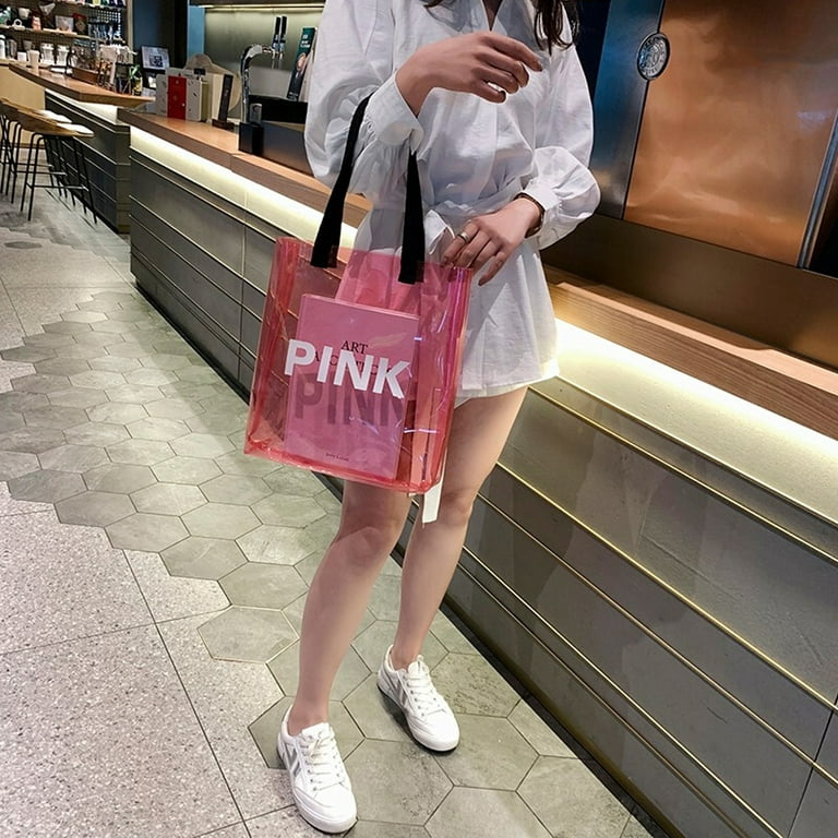 HOMEMAXS Fashion Clear Plastic Tote Bag Handbag Simple Large Capacity  Sholder Bag Jelly Purse (Pink) 