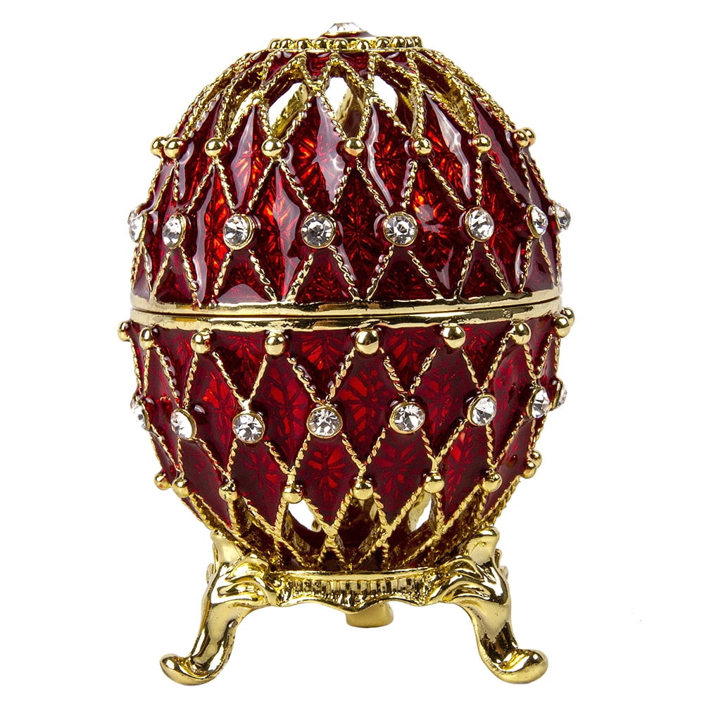 Red and Gold Caucasus Faberge Egg Replica Trinket Box,Easter Gift,Photo Frames 