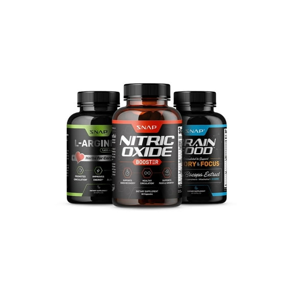 Snap Supplements Nitric Oxide Booster, L-Arginine, Nootropic Brain Booster (60 60 60) Capsules