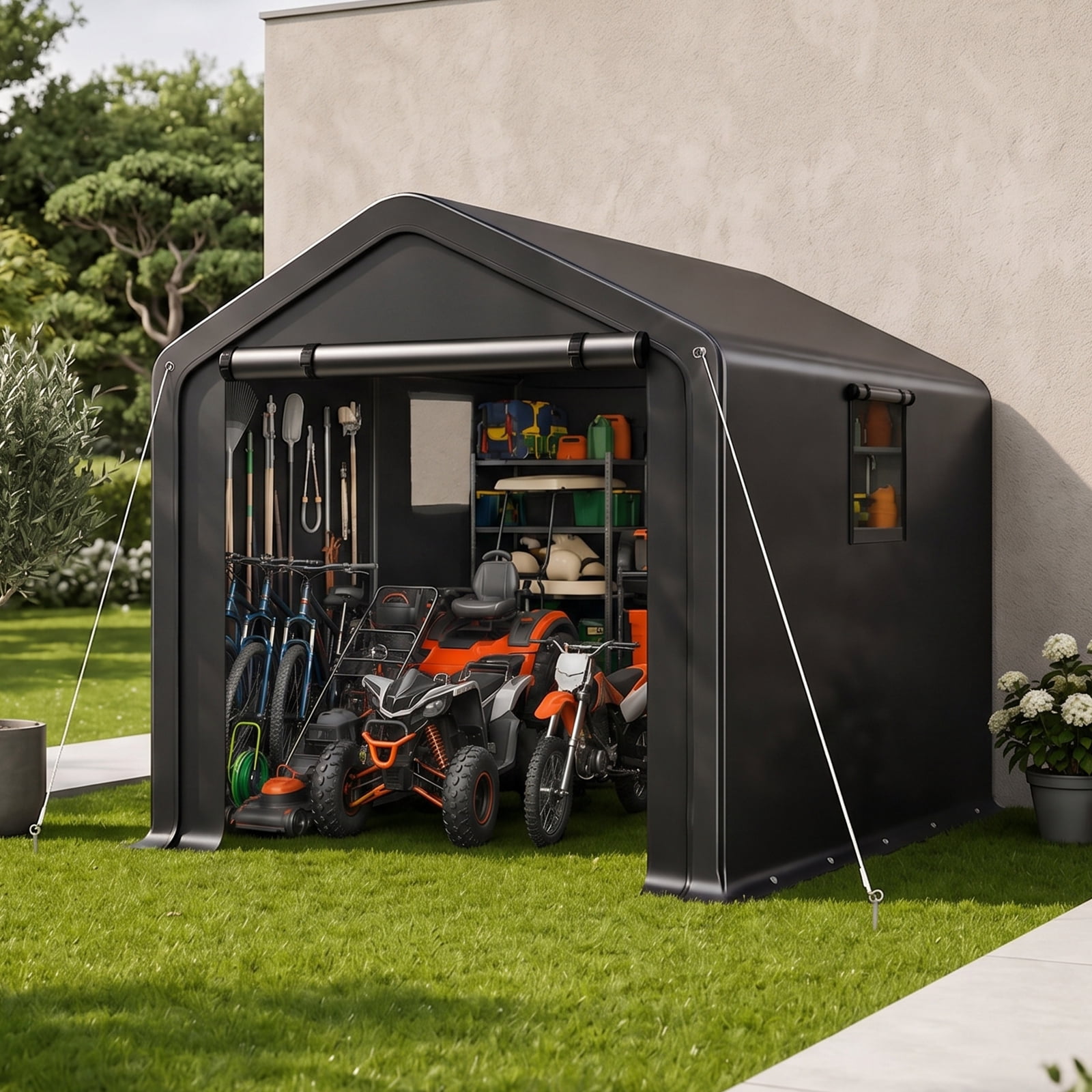 8x10 FT Storage Shed with 2 Roll-up Windows, Heavy Duty Bike Tent