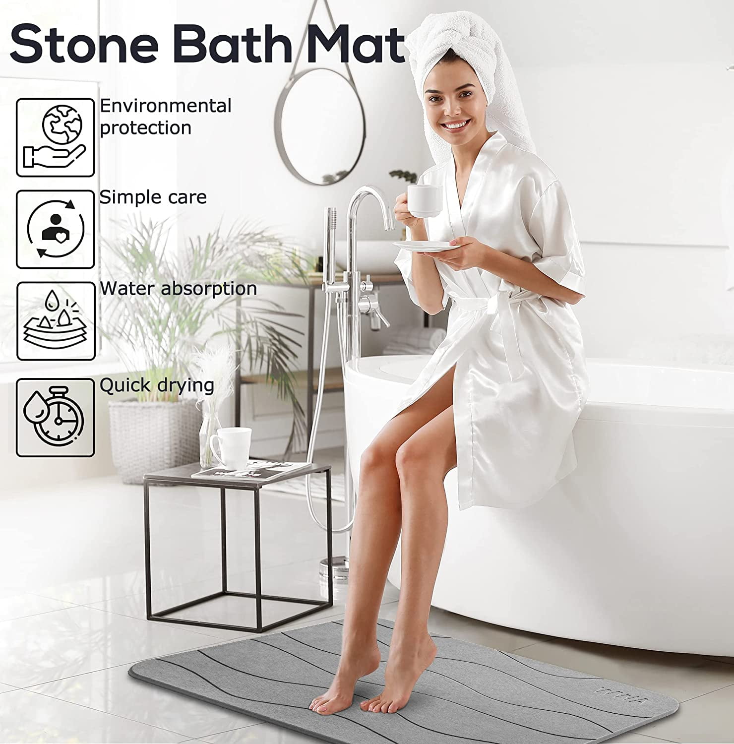 LDVINE Stone Bath mat  Ultra Absorbing diatomaceous Earth Bath mat - Quick  Water Drying Crushed & Non Slip Stone mat 