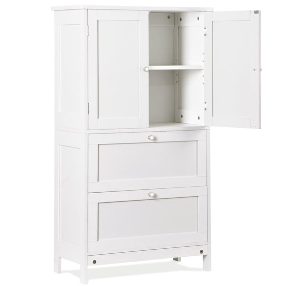 ZENSTYLE Freestanding MDF Bathroom Cabinet with 2 Drawers and Adjustable Shelf Extra Storage Space, White