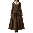 thumbnail image 2 of Kinrui Long Sleeve Colonial Dress Womens V Neck Pioneer Costume Historical Clothing Coffee L, 2 of 9