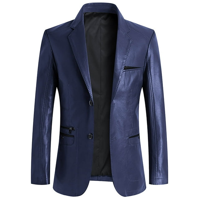 Styesk Jackets for Men Men's Solid Color Leather Suit Fashionable No Iron Plus Leather Suit
