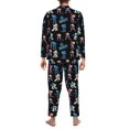 2 Piece Mens Pajamas Set, Cool Ice Hockey Black Long Sleeve Button Down