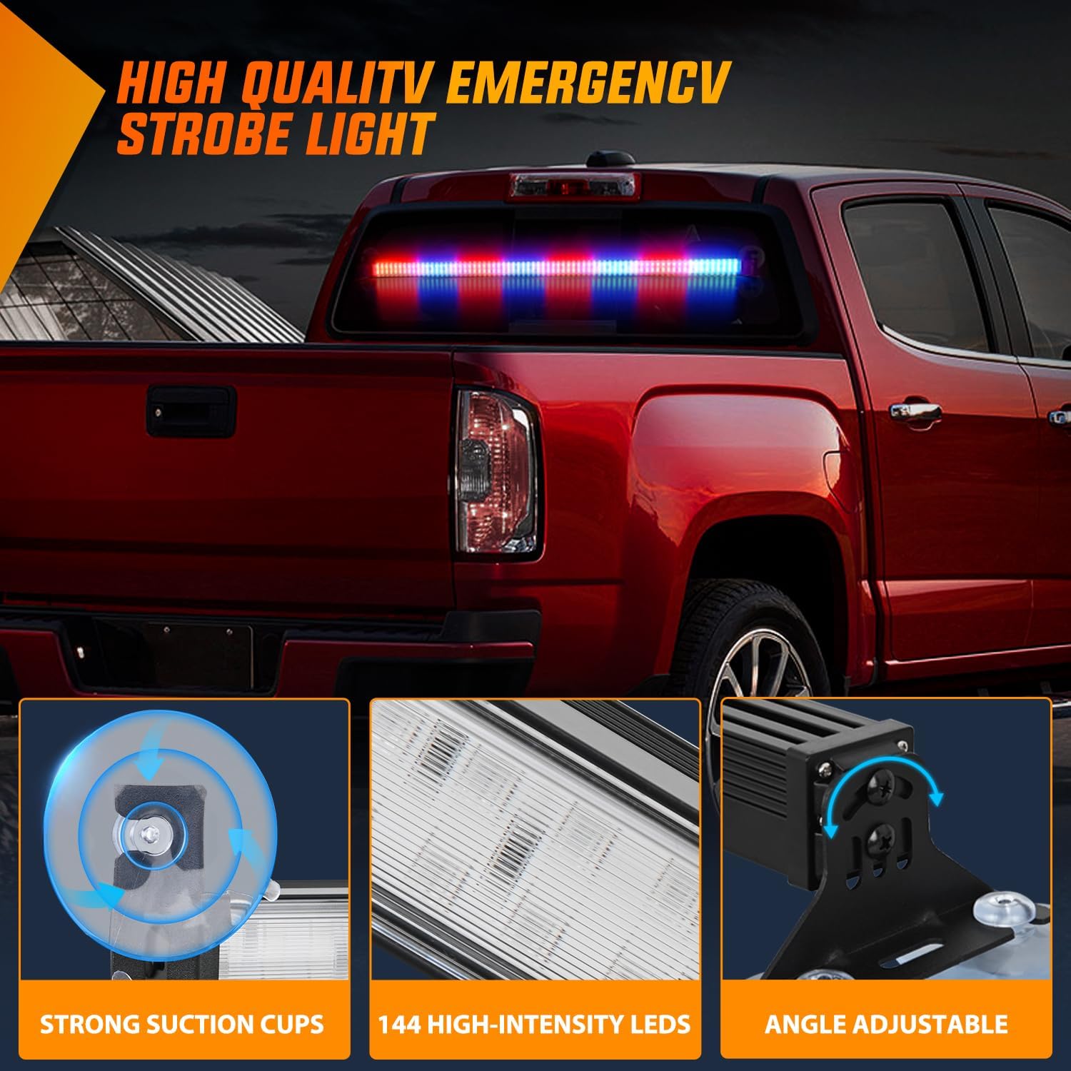 Nilight 144LED Traffic Advisor Strobe Light Bar with Red Blue Emergency Warning Lights Hazard Interior Front/Rear Windshield Flashing