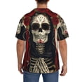 thumbnail image 3 of Rateoe Gothic Skull With Roses Pattern Men's Short Sleeve Classic Shirt, Casual Short-Sleeved Shirt, Lightweight Summer Shirt, Cuban Collar Shirt,Button-Front Shirt-Small, 3 of 5