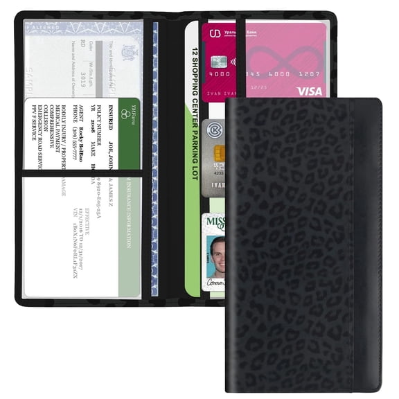 Car Registration and Insurance Holder with Magnetic Closure, PU Leather Vehicle Glove Box Organizer for License Cards Documents