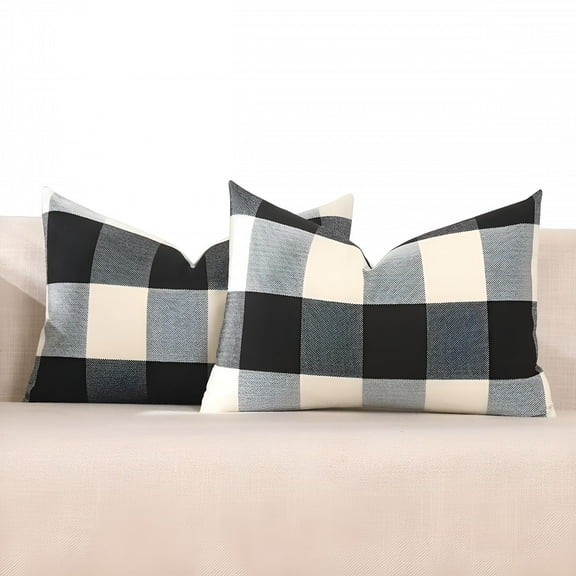 AUQ Black and White Lumbar Plaid Pillow Covers 12x20 Set of 2 Outdoor Farmhouse Lumbar Throw Pillows for Couch,Sofa and Patio