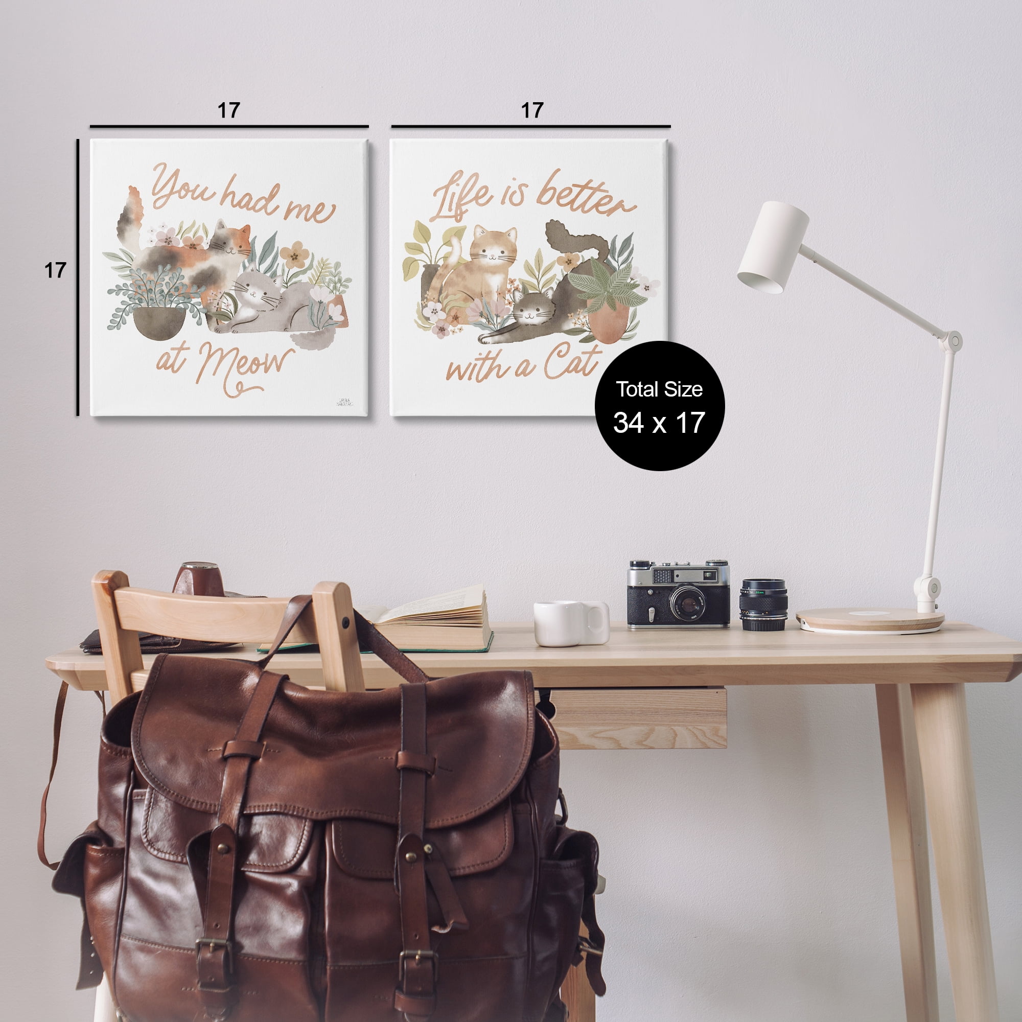 Stupell Industries Garden Friends Cat Phrases Animals Painting Wrapped Canvas Art Print Wall Art, 17 x 17, Set of 2