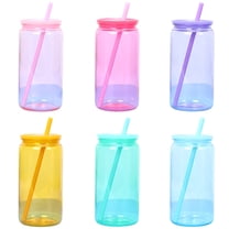 6 Pcs of 16 oz Colored Plastic Mason Jars with Lids and Straws, Transparent Gradient Design, Great for Drinks, Parties, and Events