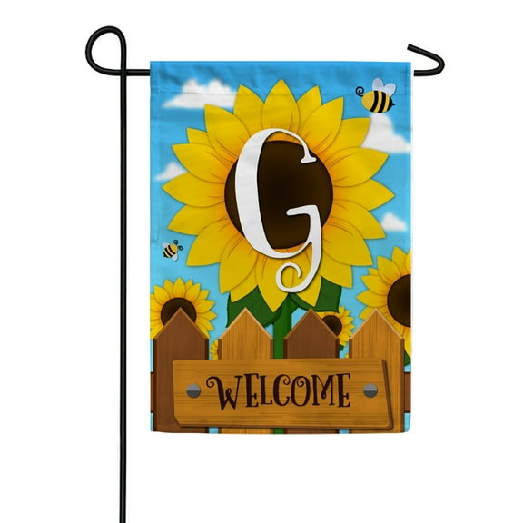 America Forever Spring Monogram Garden Flag Letter G 12.5 x 18 inches Double Sided Vertical Outdoor, Yard, Lawn, Beautiful Bright Sunlowers, Floral Design, Honeybee, Summer Welcome Garden Flag