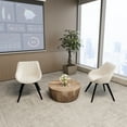 thumbnail image 3 of 29.53 Inch Round MDF Coffee Table and 2 PU Leather Dining Chair Set, Drum Shape Table for Kitchen, Living Room, Small Space, 3 of 9