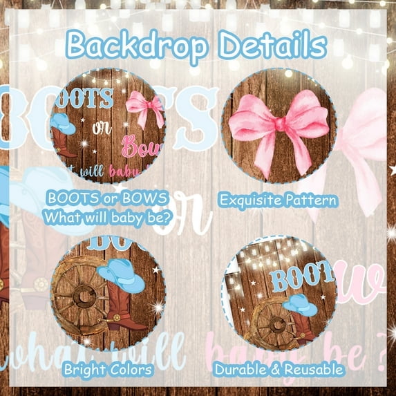 Boots or Bows Gender Reveal Decorations, Balloons Arch Kit What Will Baby Be He or She Backdrop for Western Cowgirl Gender Reveal Decorations