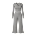 thumbnail image 7 of Womens Pajama Sets 2 Piece Outfits Matching Lounge Set Cozy Knit Pajamas Loungewear Fall Winter Clothes Long Sleeve Top Wide Leg Pants Sleepwear, 7 of 7