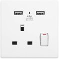 thumbnail image 1 of Wall Outlet, Single Socket 13A Wall Outlet Plug with Switch 2 USB Ports LED Indicator Light USB Outlet UK Standard, 1 of 8