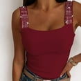 thumbnail image 2 of Charmgo Débardeur pour Femmes Col Carré Mode Sans Manches Ajusté Gilet Été Débardeur Décontracté Manches Courtes Tunique Tendance Rouge P, 2 of 5