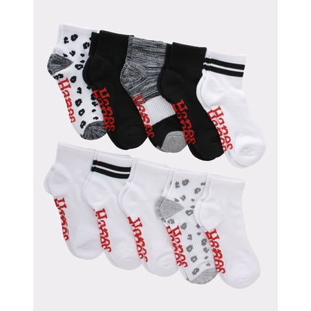 Hanes Originals Women's Ankle Socks, Moisture Wicking, 10-Pairs Black / White Animal Print 5-9