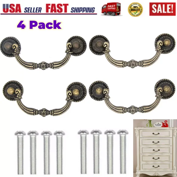 4Pcs 3 Vintage Drop Bail Dresser Drawer Pull Antique Bronze Cabinet Handle Knob