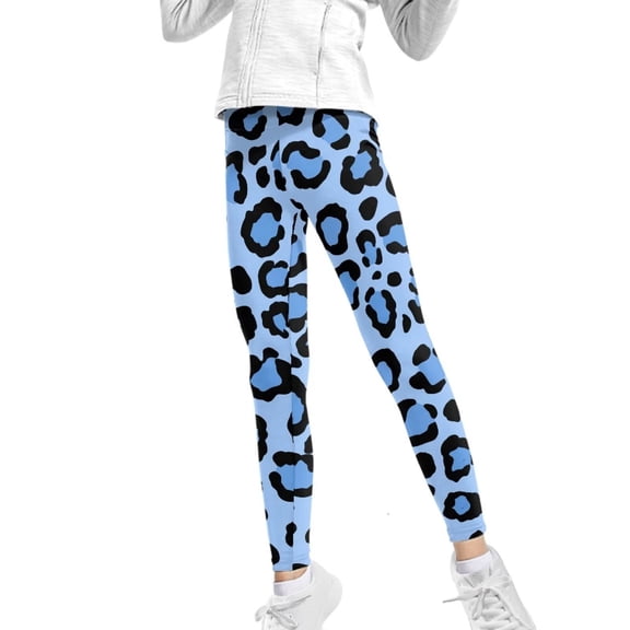 COEQINE Girls Leggings Buttery Soft Yoga Pants Full Length High Waist Tummy Control for Jogging Running for 4-5 Years Kids Girls, Blue Leopard Print