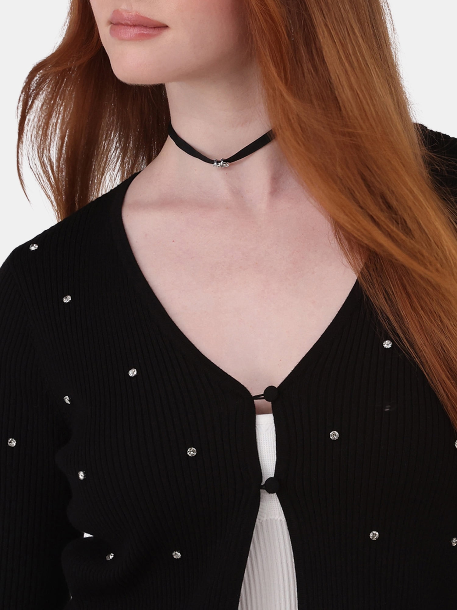 No Boundaries Ribbed Rhinestone Cardigan, Women’s and Women’s Plus