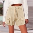 thumbnail image 2 of Pantalones cortos casuales de verano para mujer: con cinturón, 4 bolsillos, ajuste holgado, pantalones cortos ligeros de mezcla de algodón para el uso diario., 2 of 5