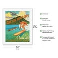 thumbnail image 2 of Ride the Wild Surf in Hawaii - Playground of the Pacific - Fly Aloha Airlines - Vintage Hawaiian Travel Poster by Rick Sharp - Fine Art Rolled Canvas Print 20in x 26in, 2 of 4