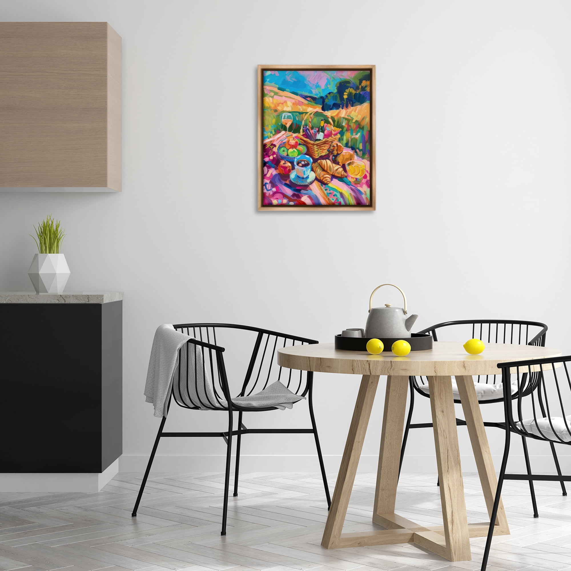 Stupell Industries Bright Impressionist Picnic Food & Beverage Painting Brown Floater Framed Canvas Art Print Wall Art, 17 x 21