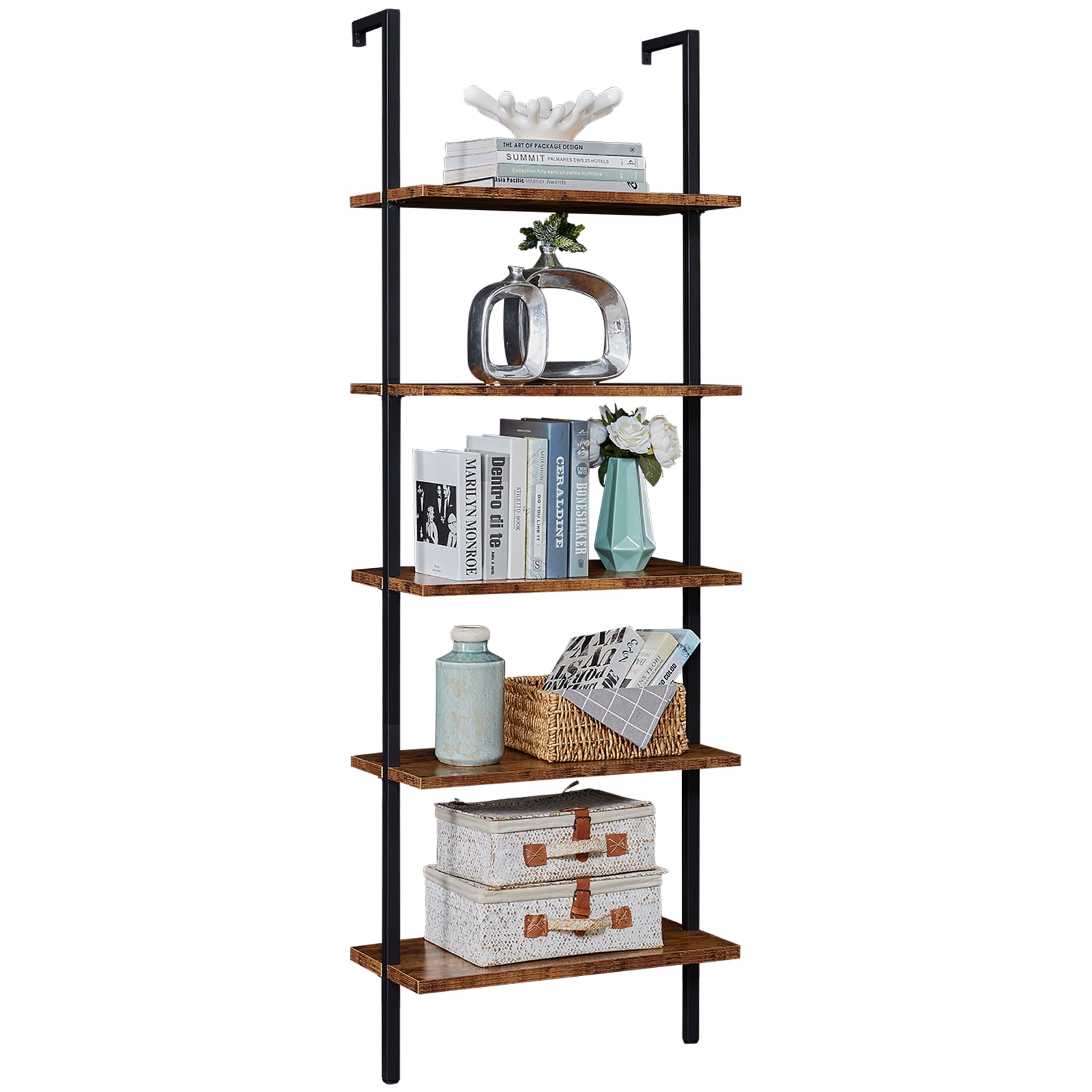 Buy SUPERJARE Industrial Ladder Shelf, 5Tier Wood WallMounted