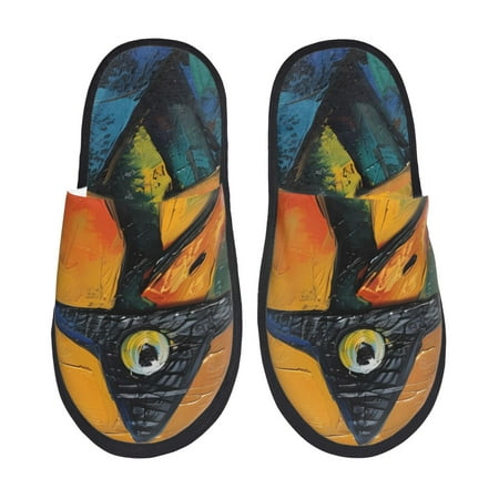 Balery Abstract Funny Duck Slient Indoor Furry Fleece Comfort House Shoes Soft Non-Slip Home Shoes Cotton slippers House Slippers-- Large
