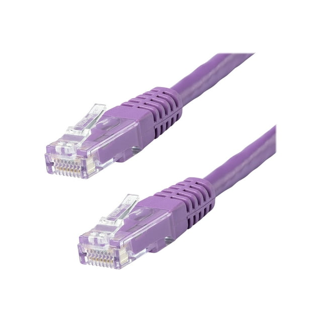 StarTech.com 15ft CAT6 Ethernet Cable, 10 Gigabit Molded RJ45 650MHz 100W PoE Patch Cord, CAT 6 10GbE UTP Network Cable with Strain Relief, Purple, Fluke Tested/Wiring is UL Certified/TIA - Category 6 - 24AWG (C6PATCH15PL) - Patch cable - RJ-45 (M) to RJ-45 (M) - 15 ft - UTP - CAT 6 - molded - purple
