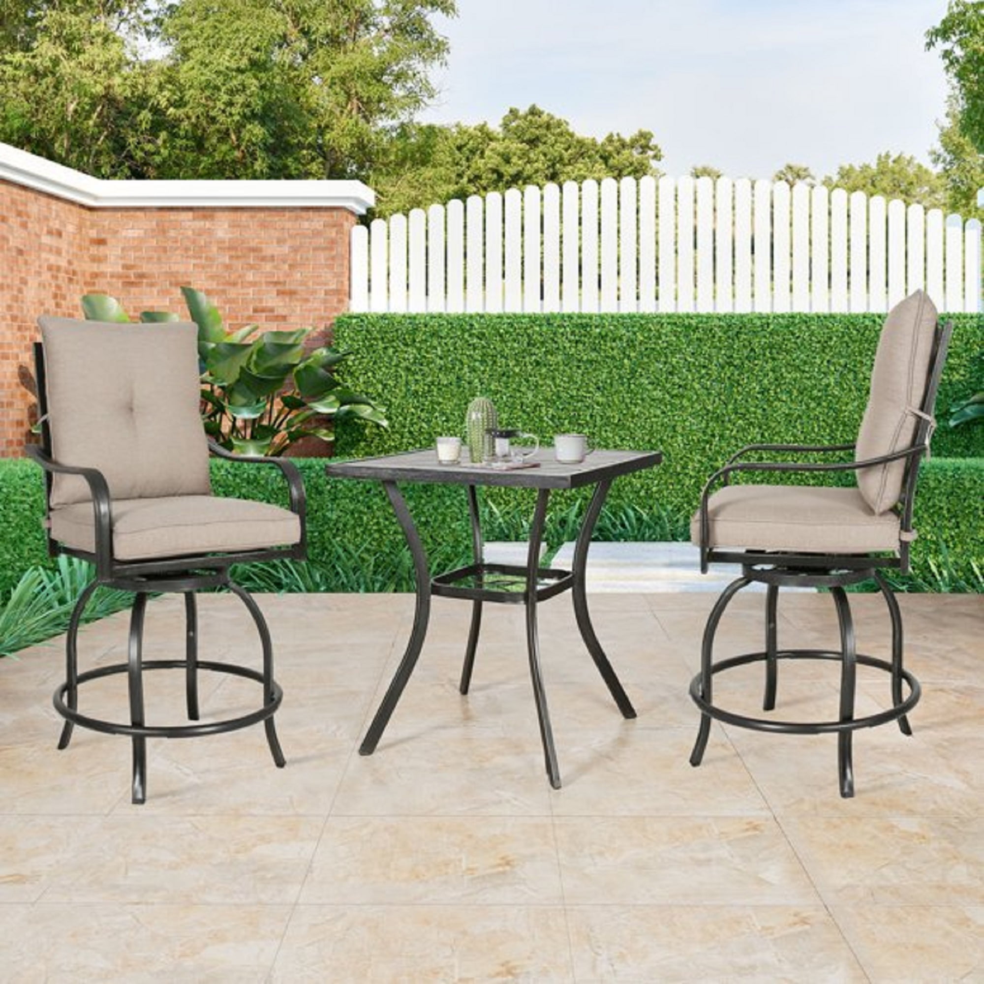 Ulax Furniture 3 Pieces Metal Patio Bar Height Dining Set with Square