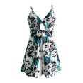 thumbnail image 5 of Ichuanyi Women Fashion Print Strap Playsuits Chest Bow Tie Hollow Loose Short Jumpsuit, 5 of 7