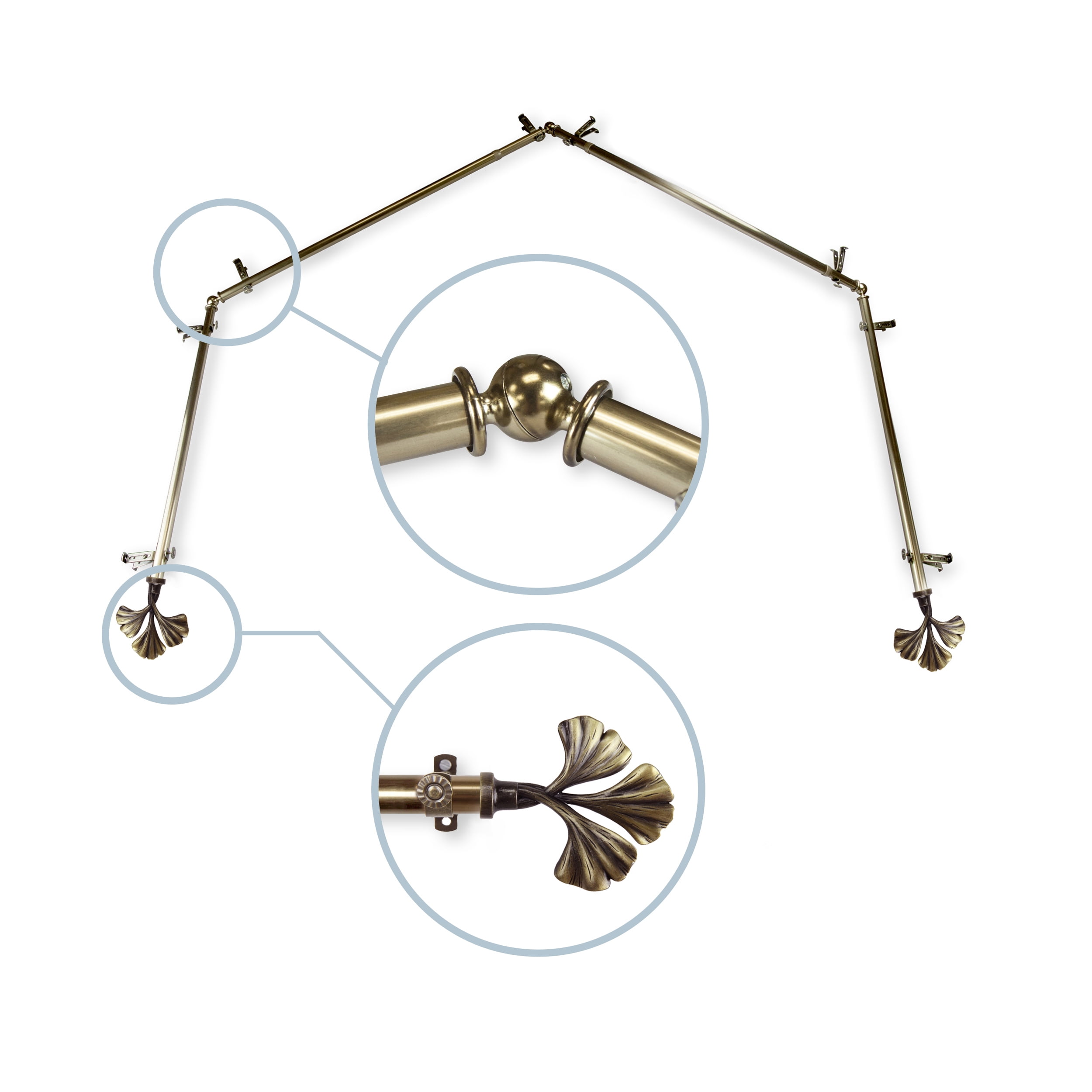 Florence 13/16" 5-Sided Bay Window Curtain Rod - Antique Brass