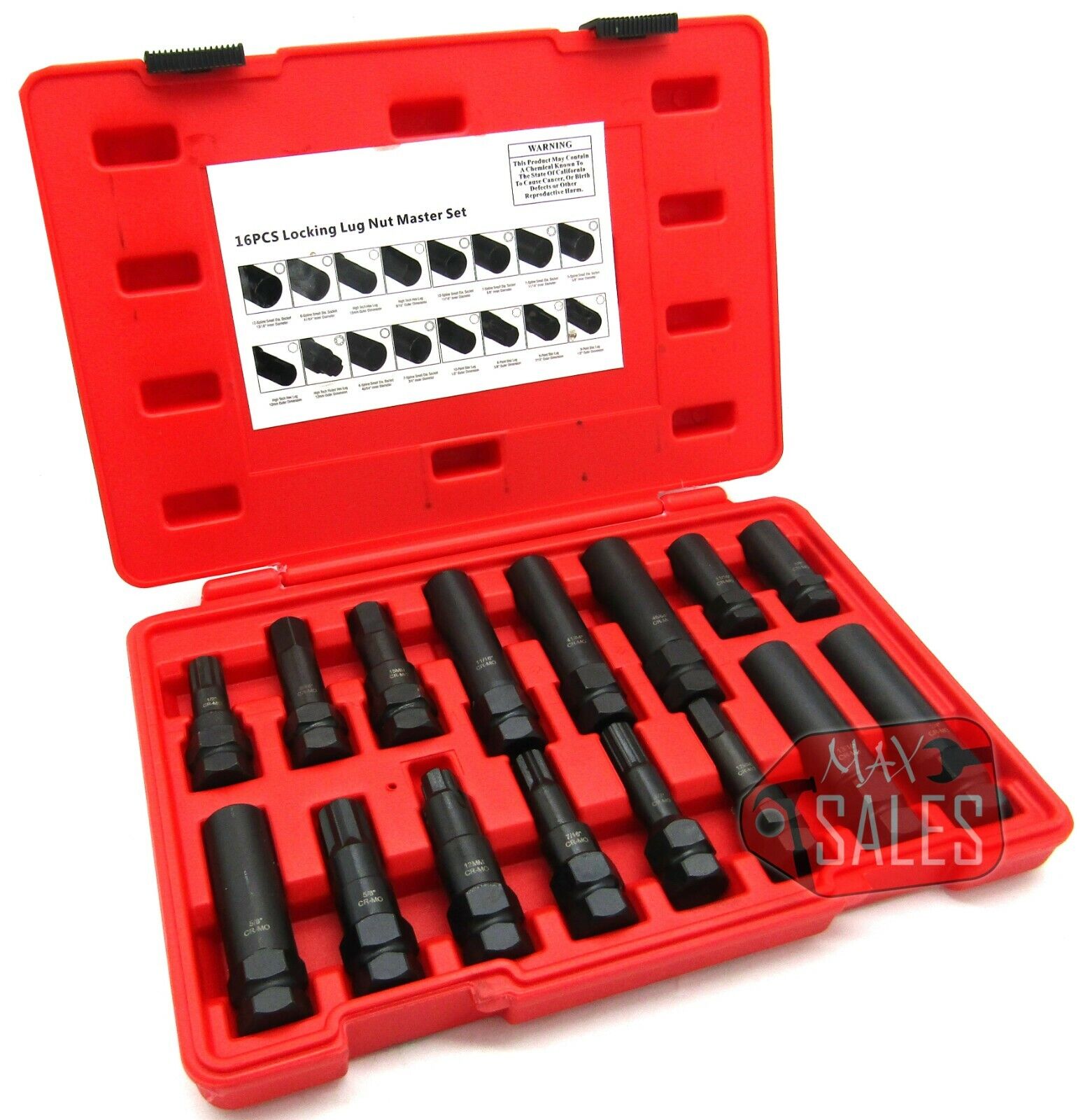 16 pc Locking Lug Nut Socket Master Key Set Wheel Hex Star Spline