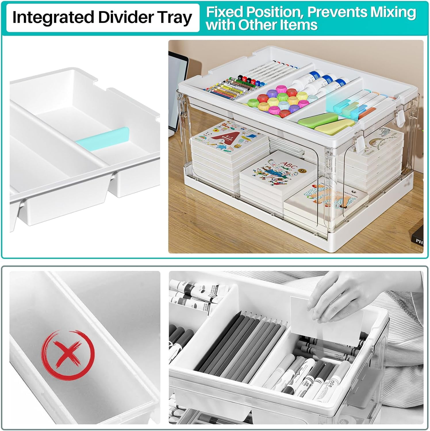 Art Supply Organizer and Storage, Clear Craft Organizers and Storage with Trays – Craft Storage Box with Lid for Beads, Markers, Coloring Books, Sewing, Playdoh and Tools